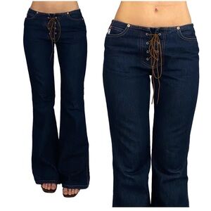 Guess Low Rise Lace Up Flare Dark Wash Jeans Size 27
